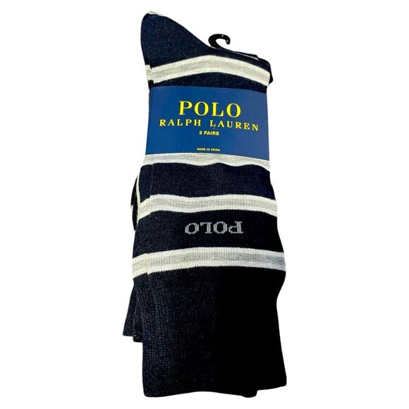 Polo Ralph Lauren 3 Pairs Stripes Solid Dress Sock Size 10-13 - Picture 1 of 4